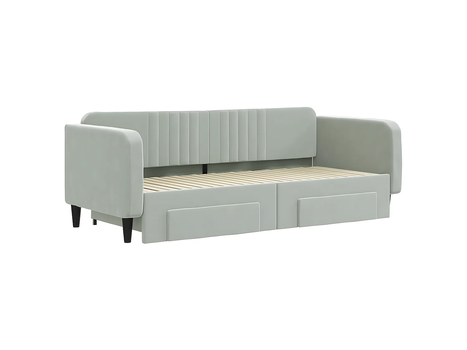 Slaapbank onderschuifbed en lades 90x200 cm fluweel lichtgrijs NL30094