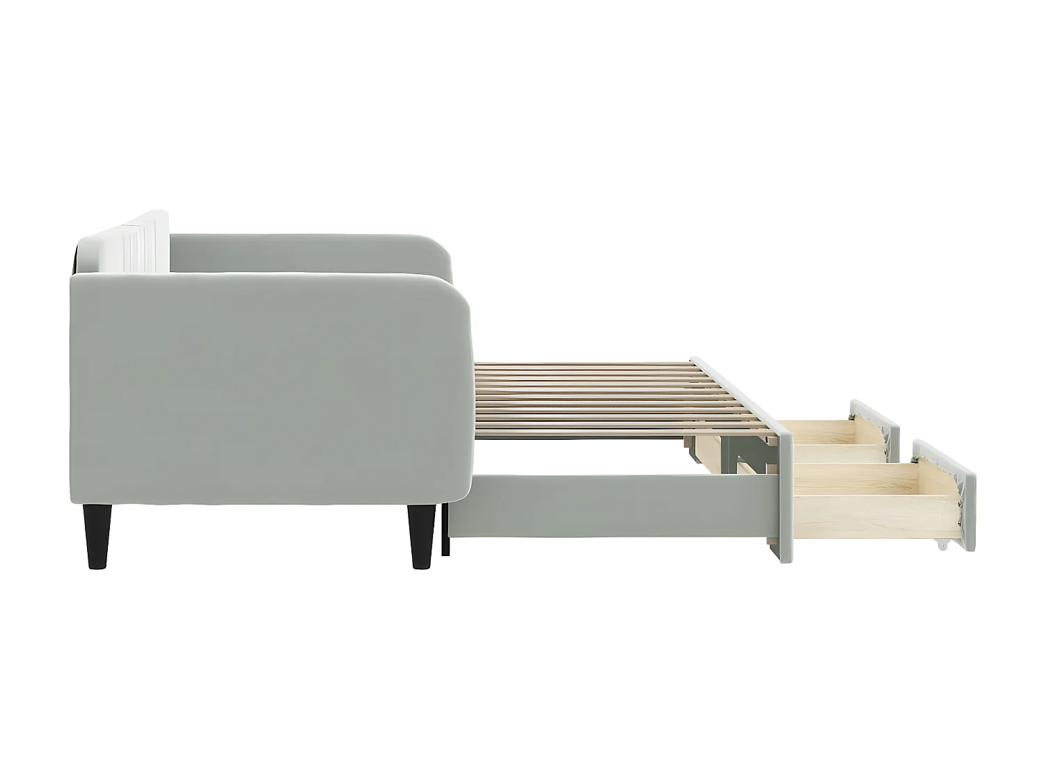 Slaapbank onderschuifbed en lades 90x200 cm fluweel lichtgrijs NL30094
