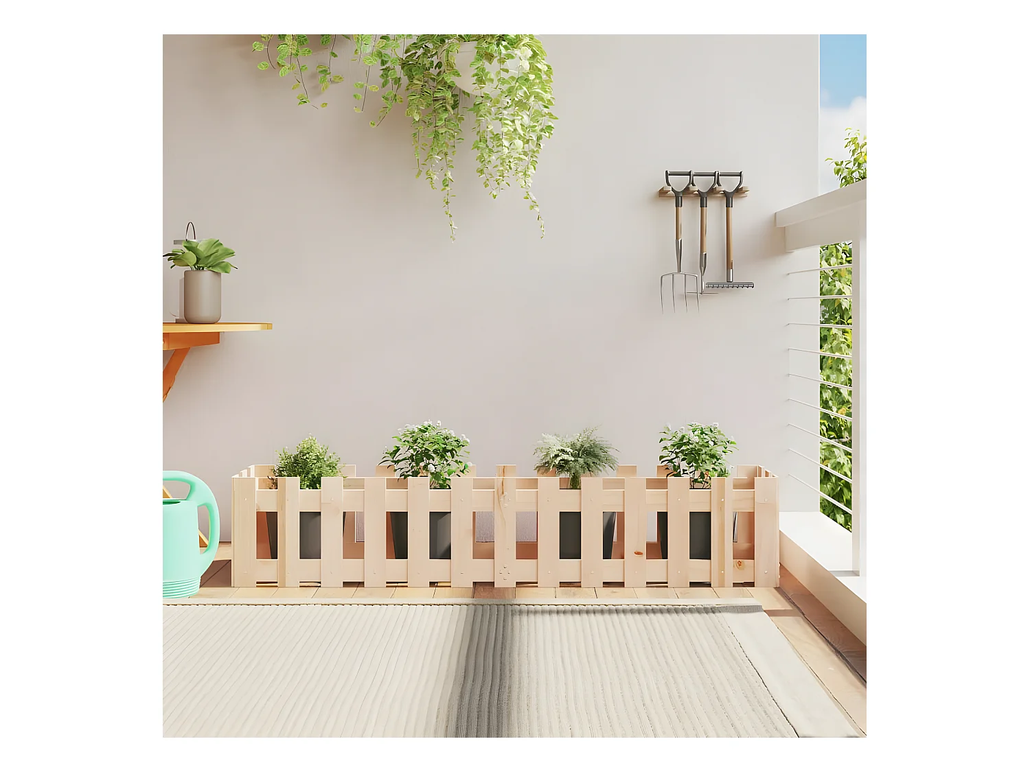Jardinera elevado jardín con valla madera maciza pino 150x30x30cm ES70271