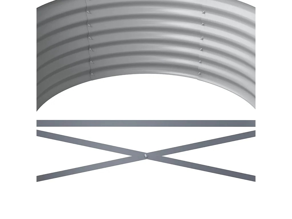 Canteiro elevado jardim 368x80x36cm aço revestido a pó prateado PT426707