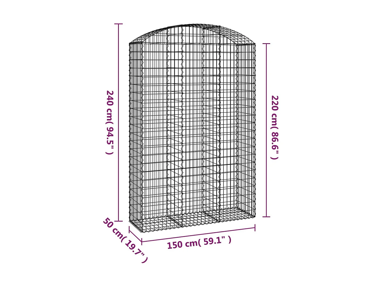 Panier de gabions arqué 150x50x220/240 cm Fer galvanisé WVGQ3802