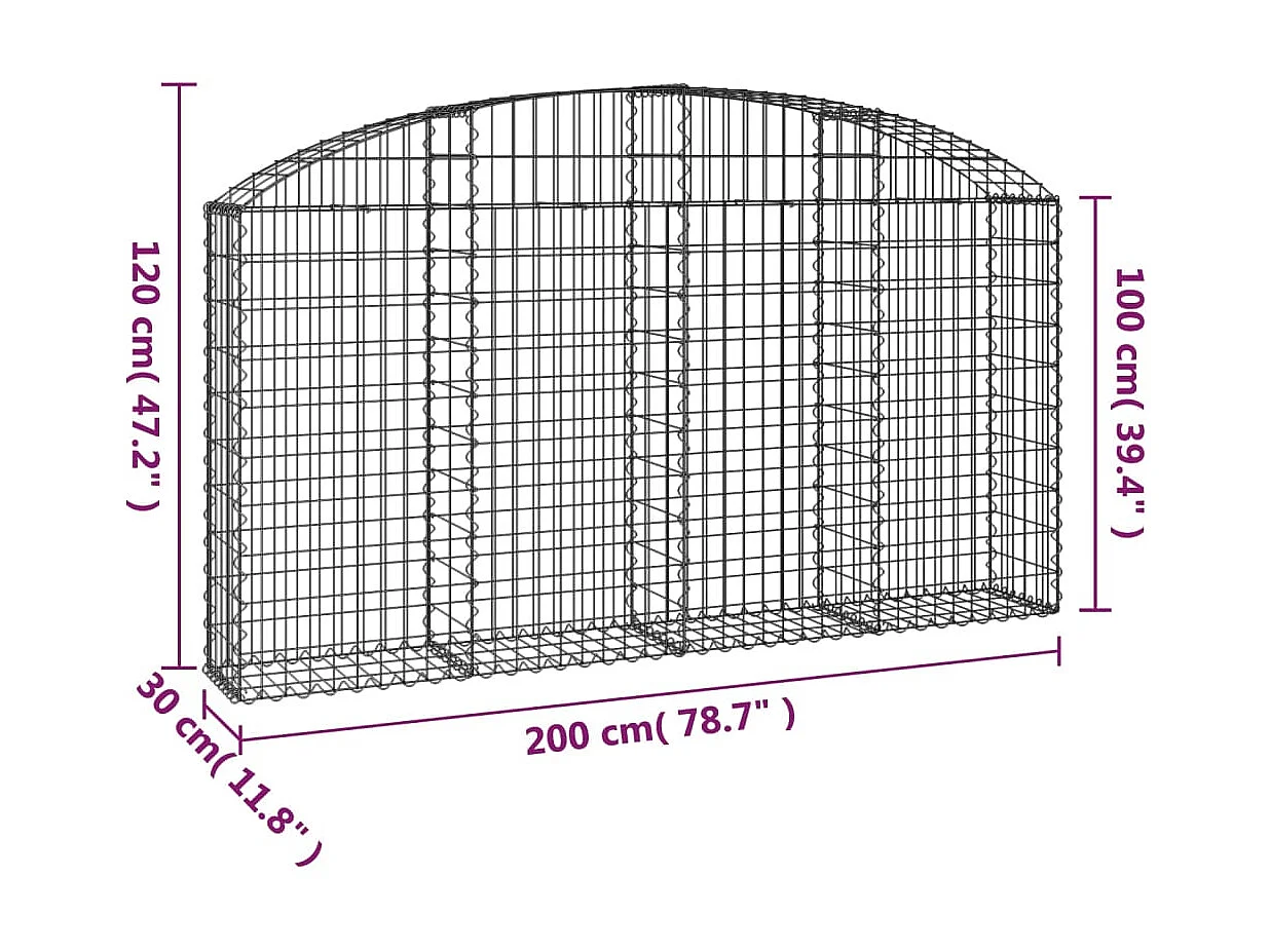 Cesta gaviones forma arco hierro galvanizado 200x30x100/120 cm ES99807