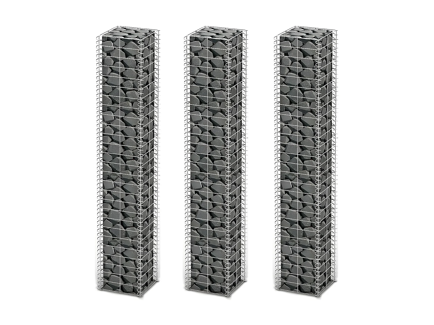 Conjunto de gabiões 3 pcs arame galvanizado 25 x 25 x 150 cm PT902901