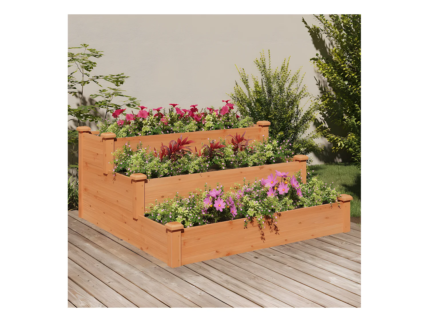 Jardinera arriate madera maciza de abeto marrón 120x120x56 cm ES65509