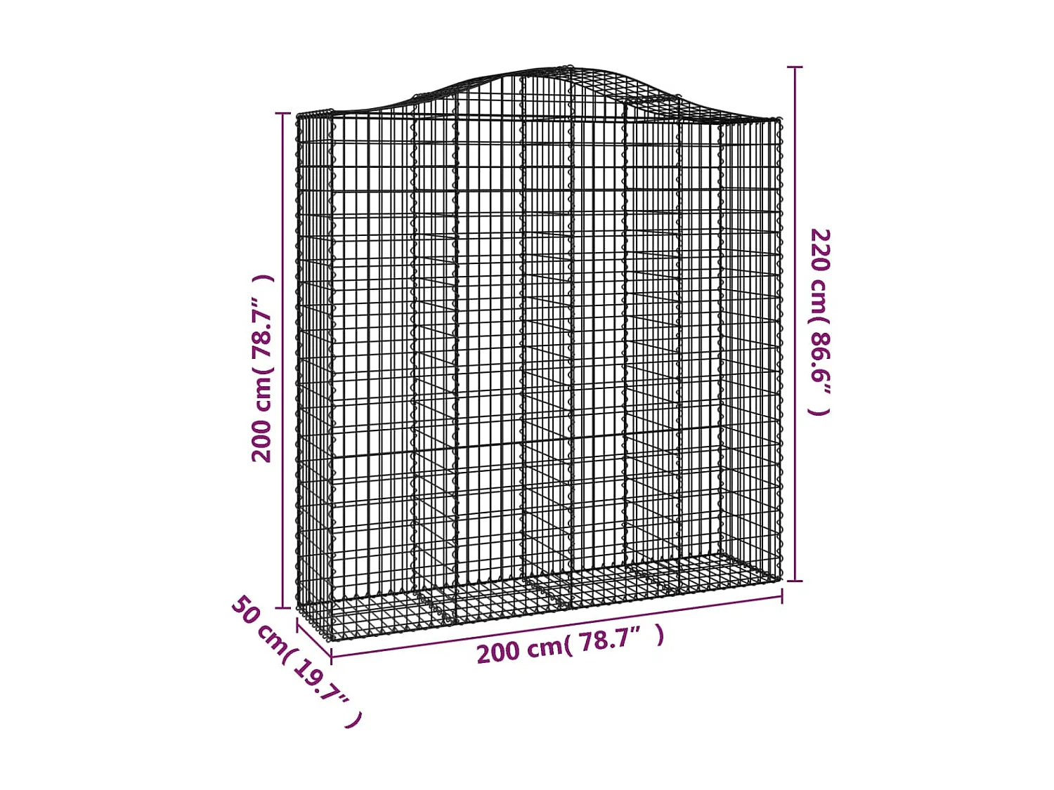 Panier de gabions arqué 200x50x200/220 cm Fer galvanisé WVGQ9802