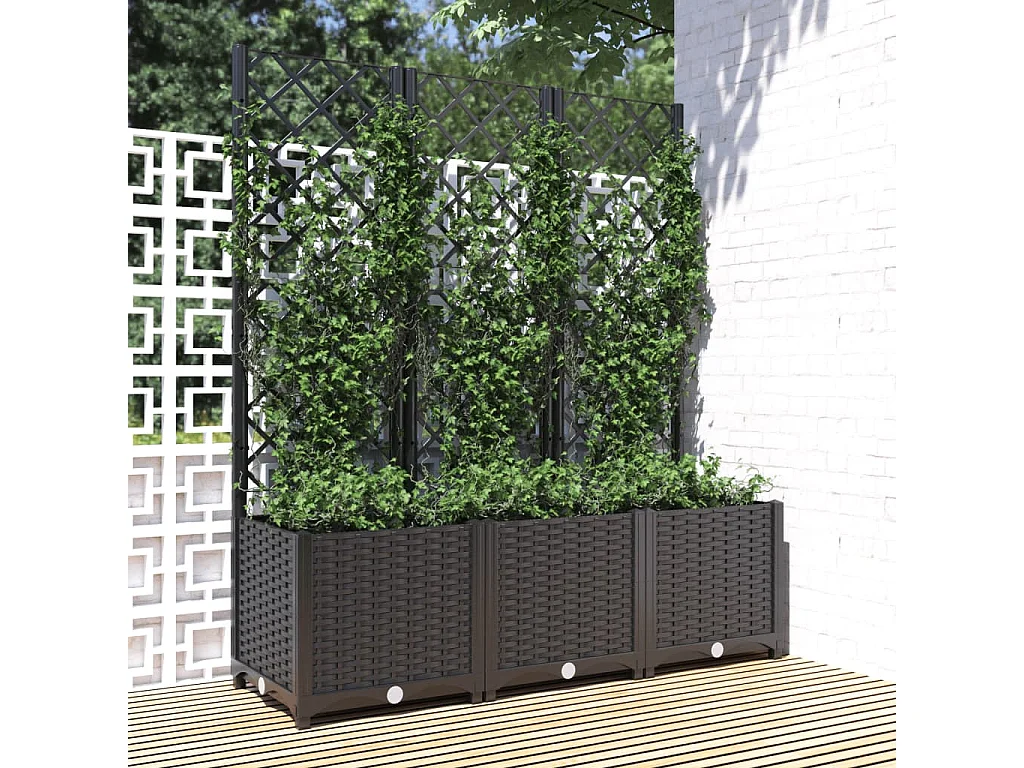Jardinière avec treillis Noir 120x40x136 cm PP BE5584