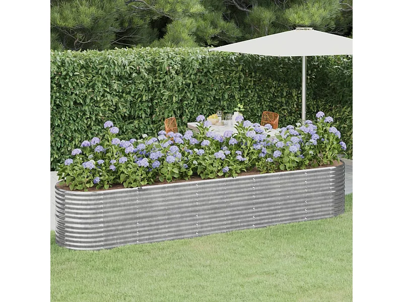 Canteiro elevado jardim 368x80x68cm aço revestido a pó prateado PT257281
