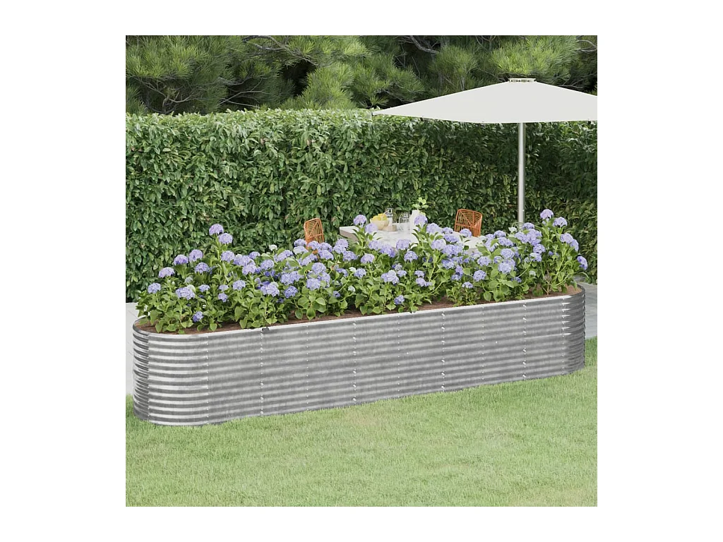 Jardinera arriate acero recubrimiento polvo plata 368x80x68 cm ES40240