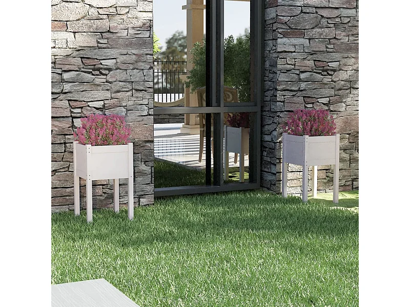 Jardinières d'extérieur 2 pcs Blanc 40x40x70 cm Bois de pin BE4167