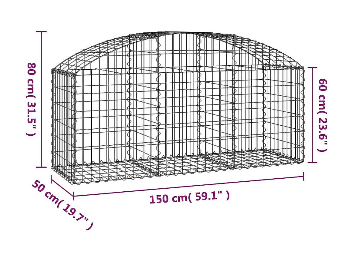 Panier de gabions arqué 150x50x60/80 cm Fer galvanisé WVGQ4212