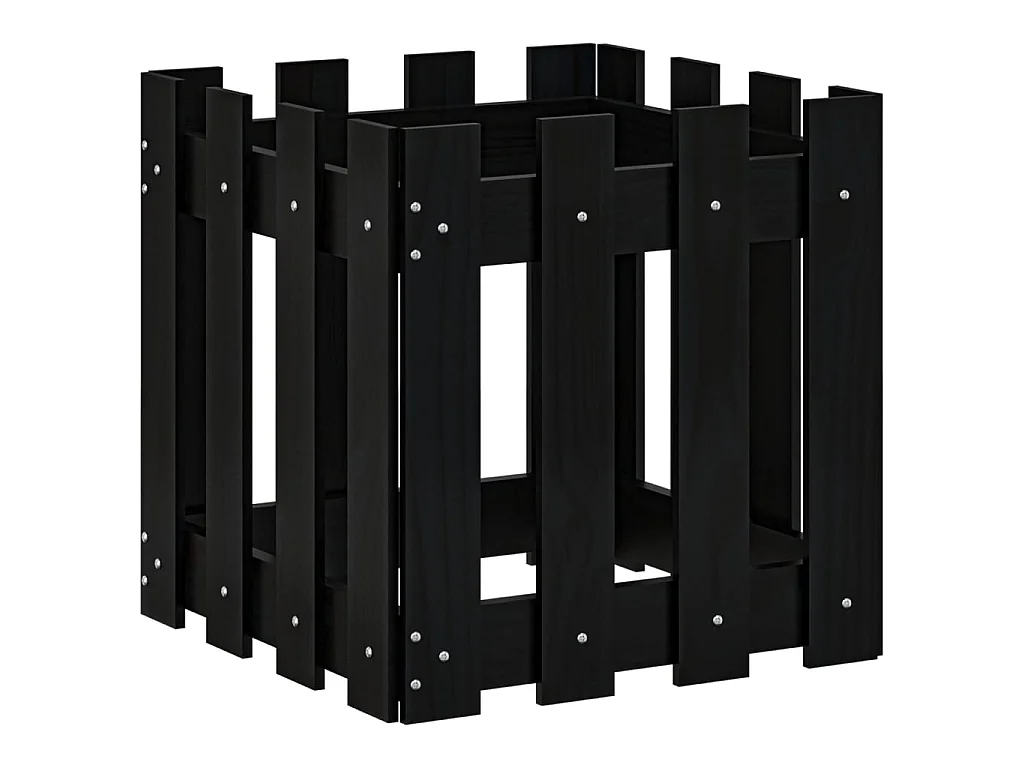 Jardinière avec design de clôture noir 40x40x40 cm pin massif BE3962