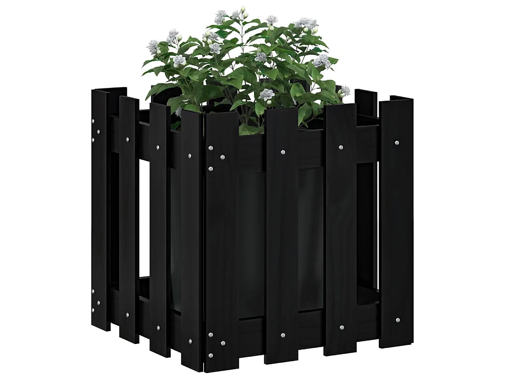 Jardinière avec design de clôture noir 40x40x40 cm pin massif BE3962