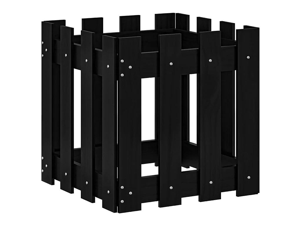 Plantenbak met hekontwerp 40x40x40 cm massief grenenhout zwart NL974321