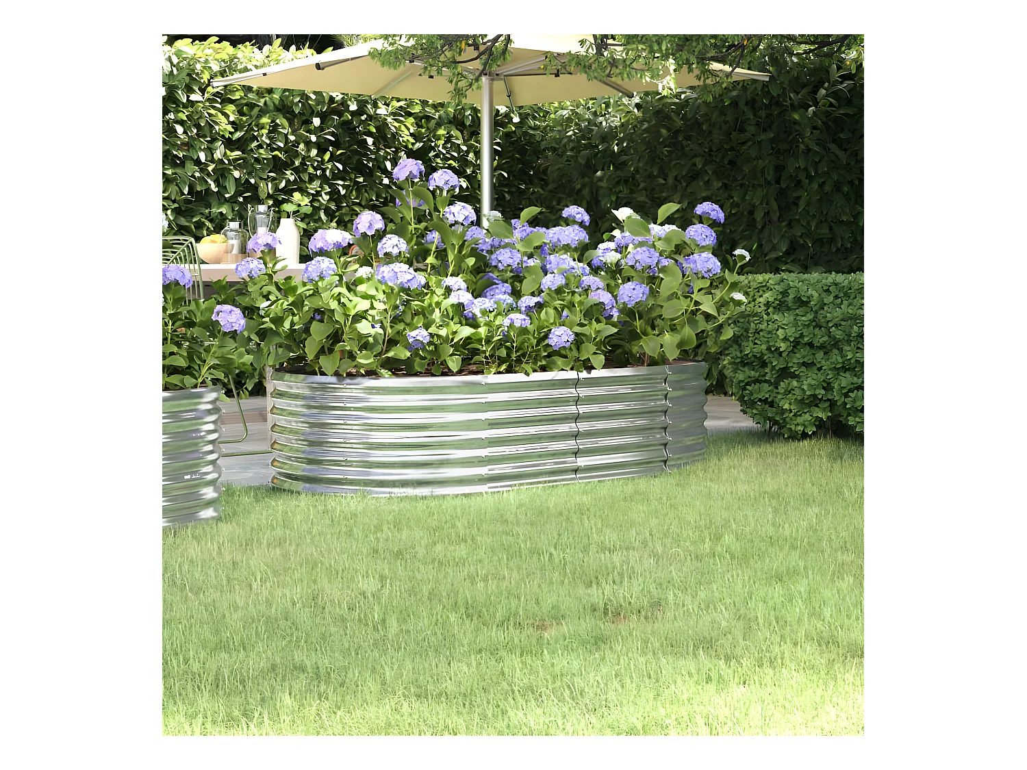Jardinera arriate acero recubrimiento polvo plata 152x80x36 cm ES78168