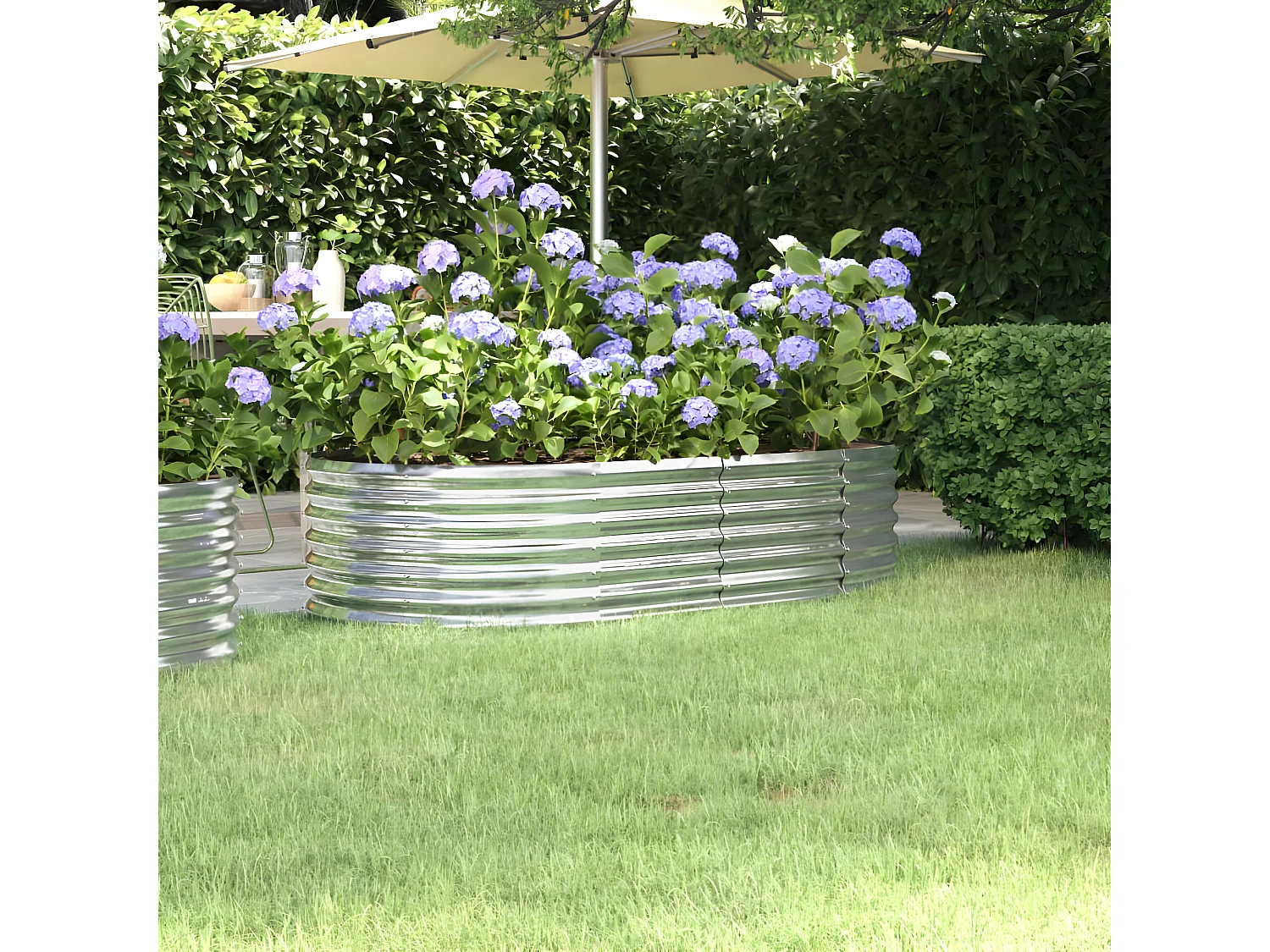 Jardinera arriate acero recubrimiento polvo plata 152x80x36 cm ES78168