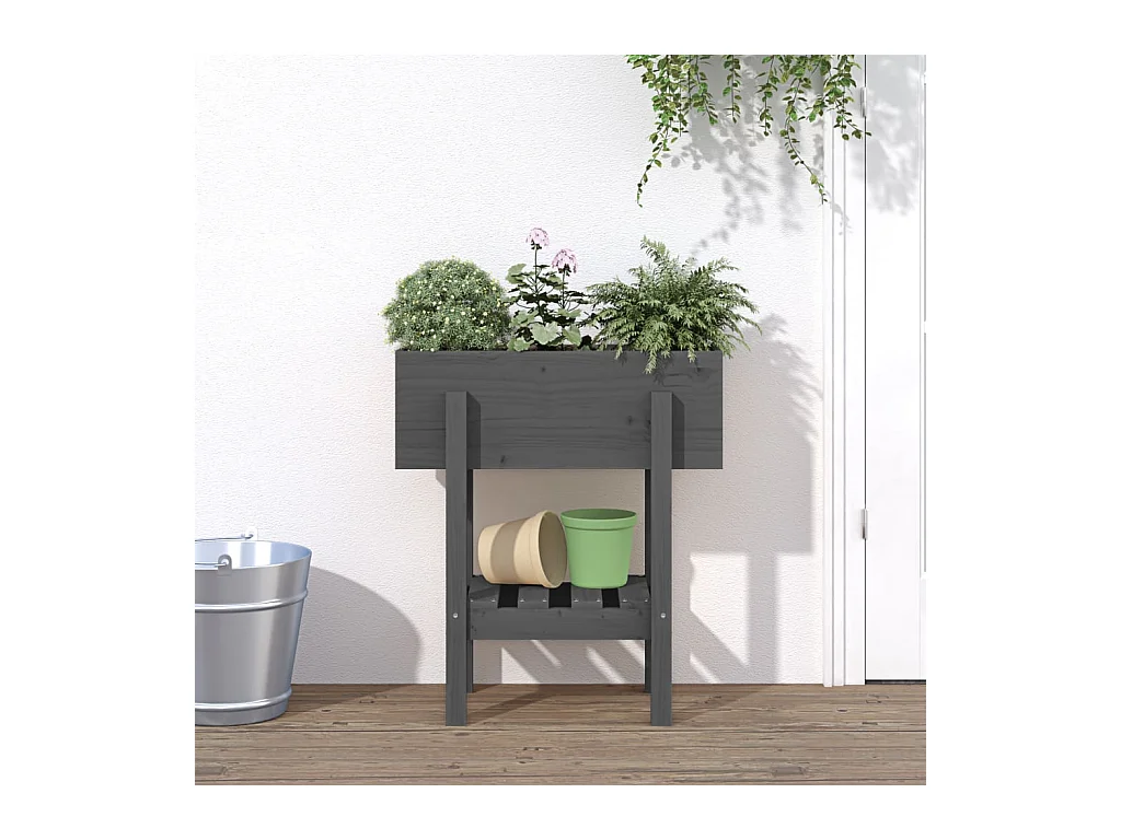 Jardinière gris 62x30x69 cm bois massif de pin  BE7564