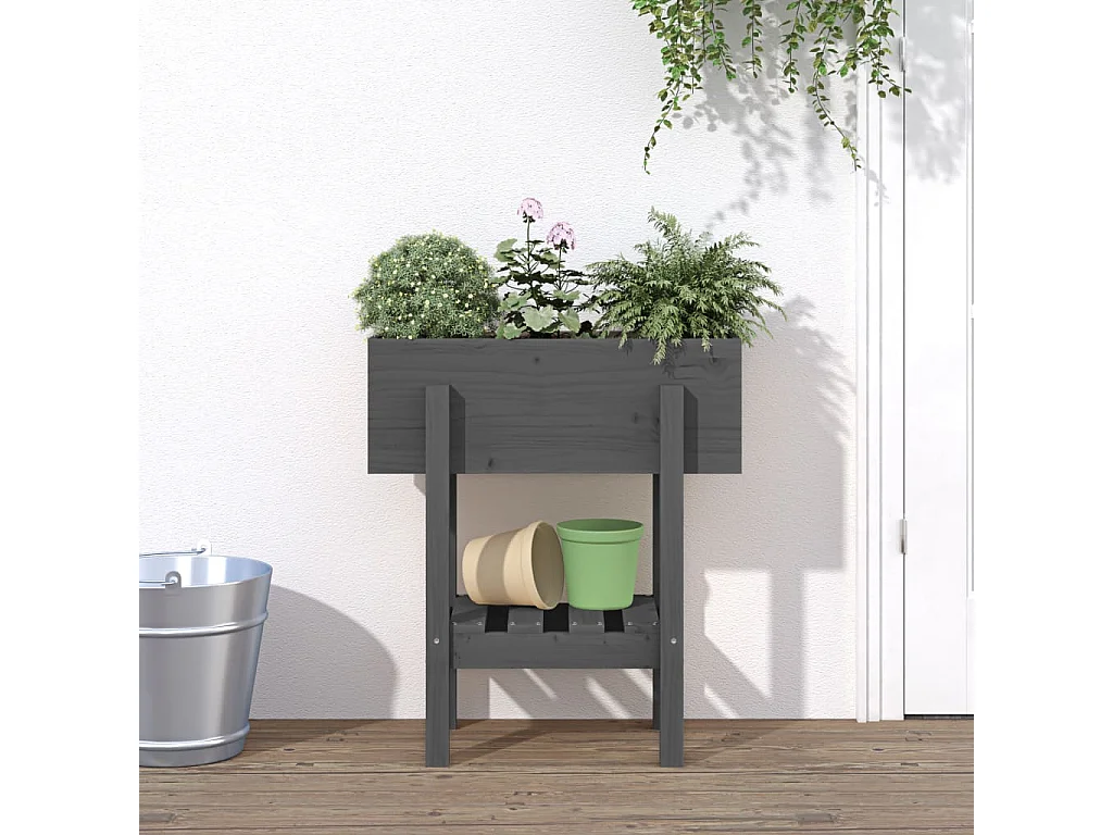 Jardinière gris 62x30x69 cm bois massif de pin  BE7564