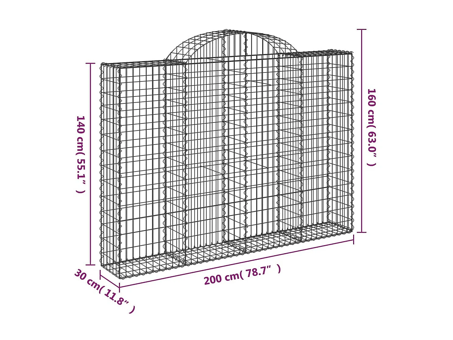 Schanskorf gewelfd 200x30x140/160 cm gegalvaniseerd ijzer NL110381