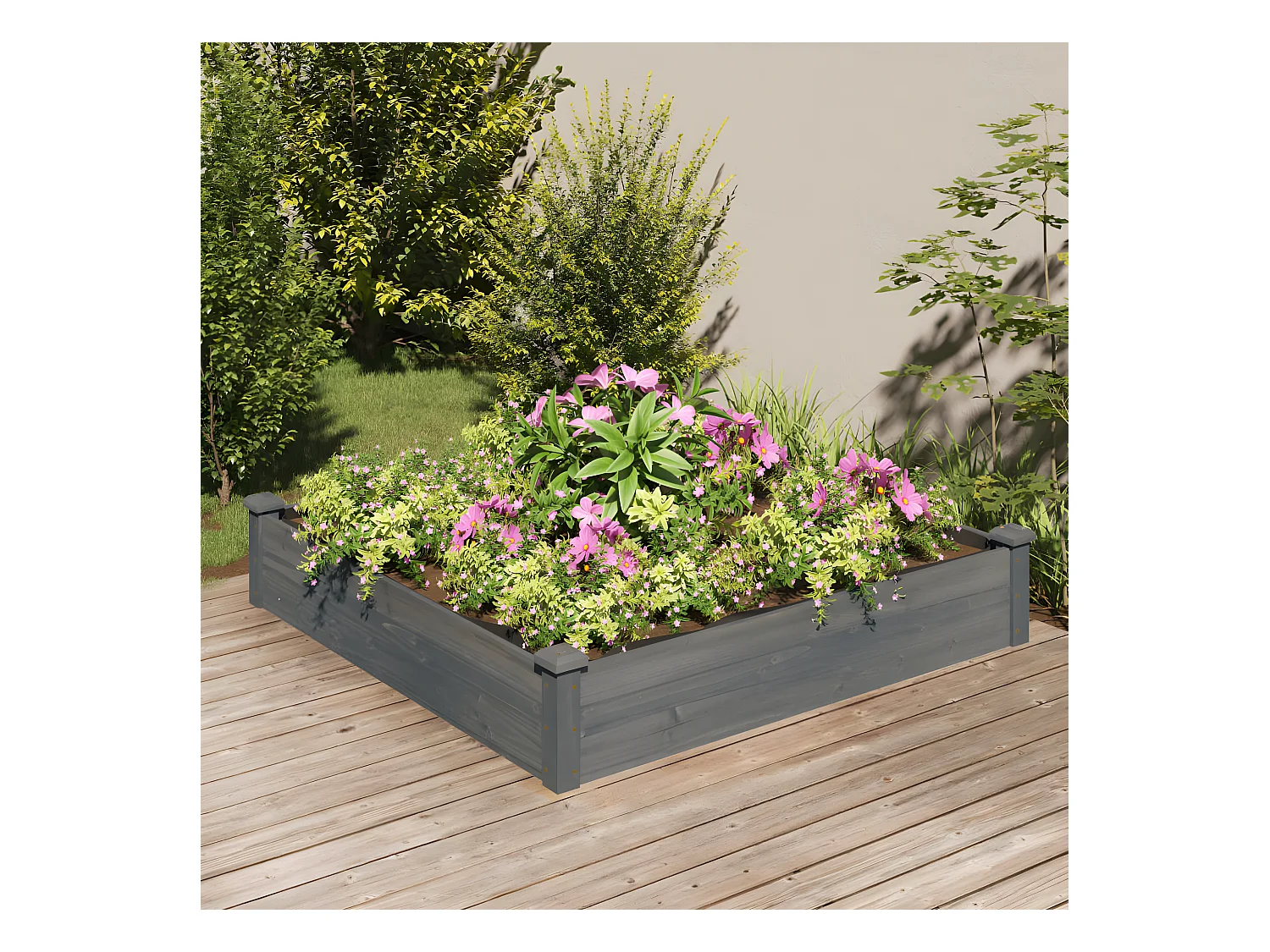 Jardinera arriate forro madera maciza abeto marrón 120x120x25cm ES23366