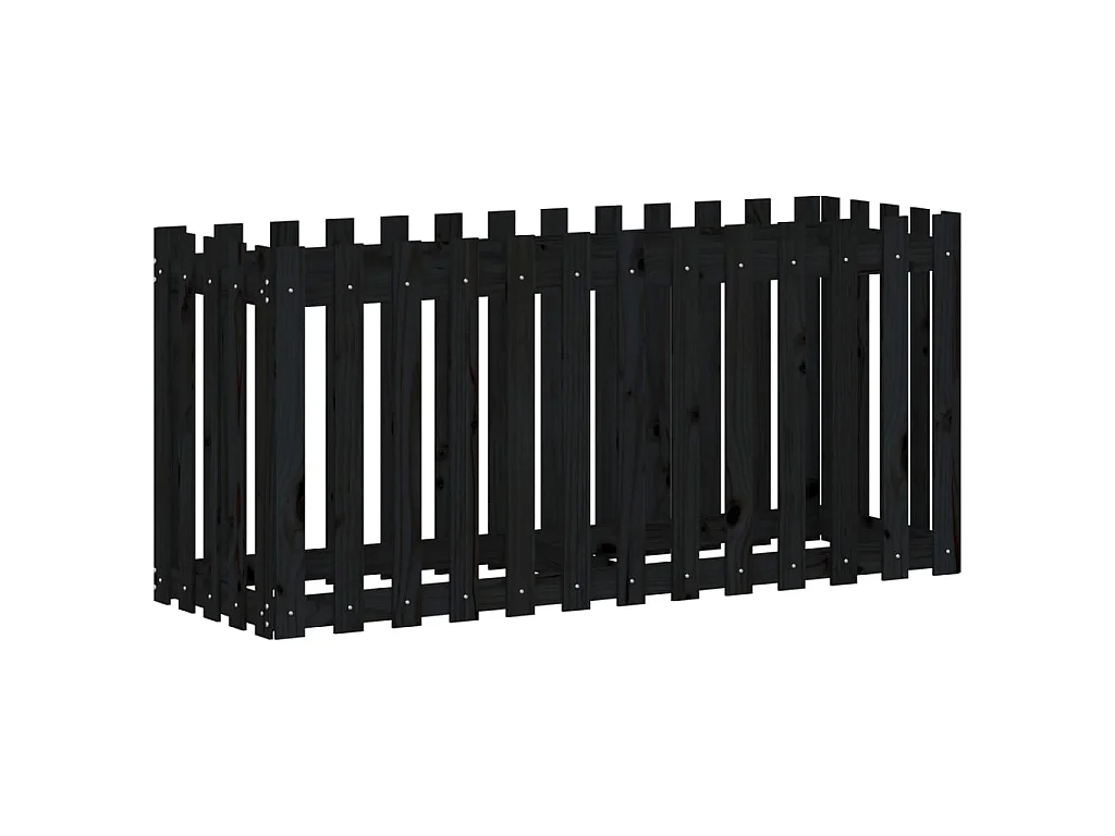 Jardinera elevado jardín con valla madera pino negro 150x50x70cm ES43888