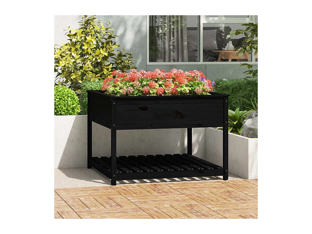 Jardinière et étagère Noir 111,5x111,5x81 cm Bois massif de pin BE2645