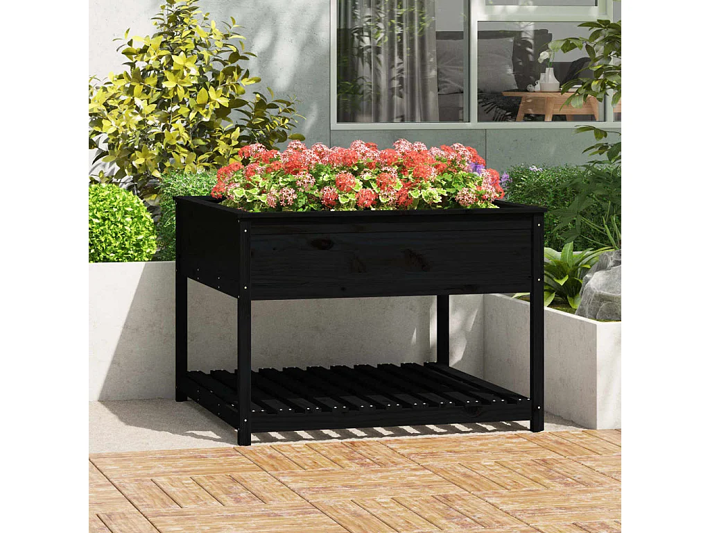 Jardinière et étagère Noir 111,5x111,5x81 cm Bois massif de pin BE2645