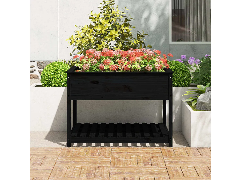 Jardinière et étagère Noir 111,5x111,5x81 cm Bois massif de pin BE2645