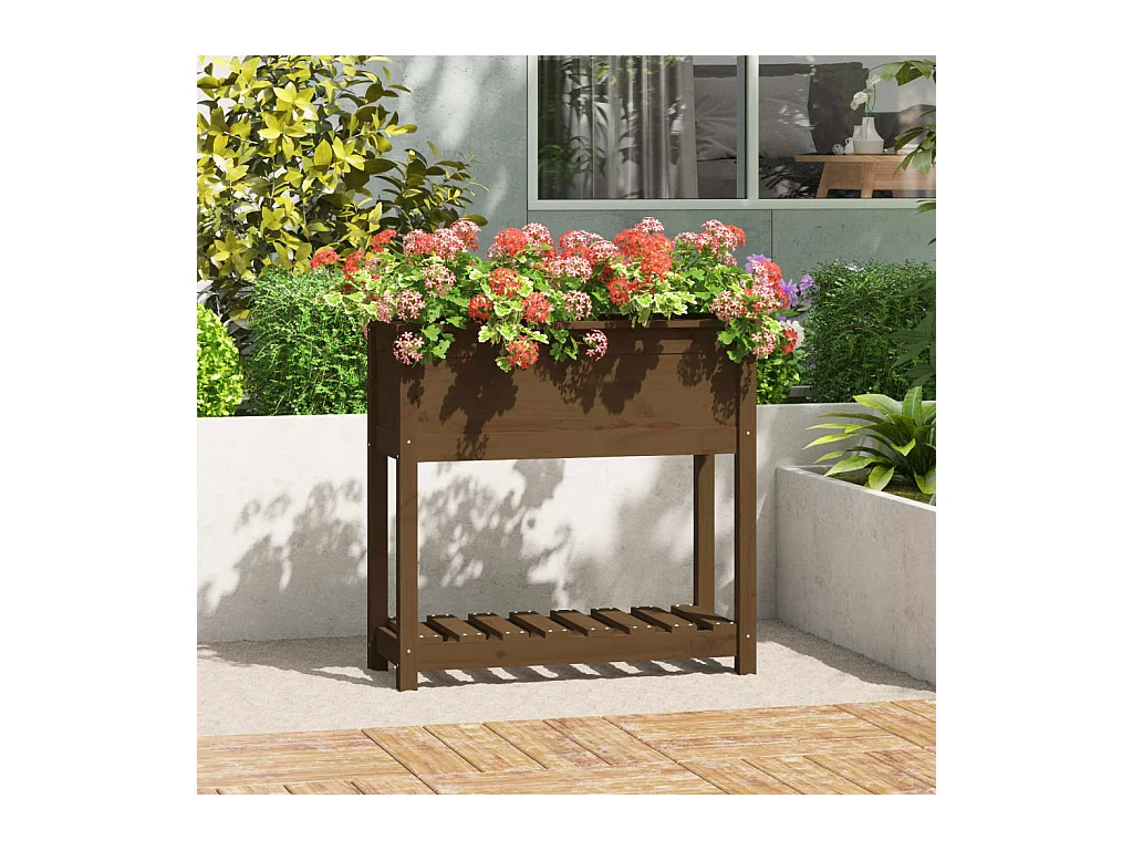 Jardinière avec étagère Marron miel 82,5x34,5x81 cm Bois de pin BE5576