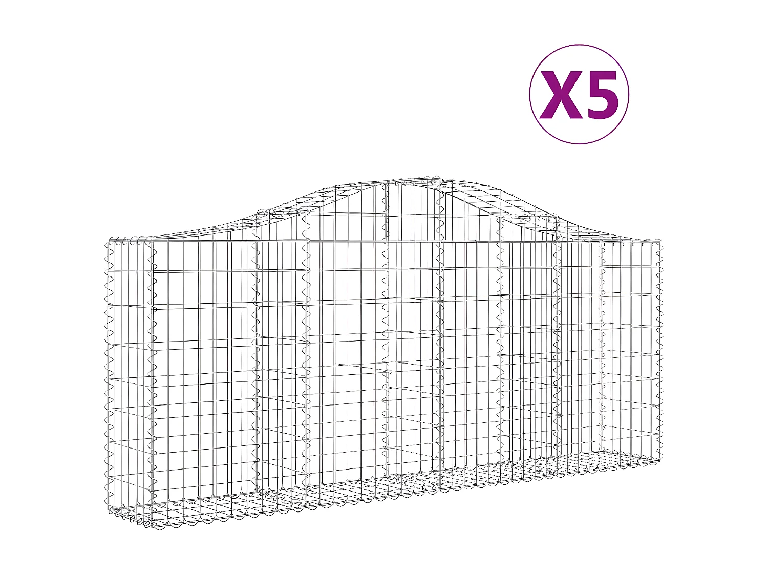 Cestos gabião arqueados 5 pcs 200x30x80/100cm ferro galvanizado PT989862