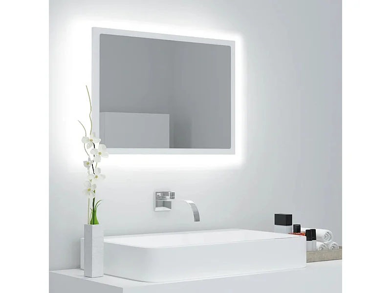Espejo de baño LED acrílico blanco 60x8,5x37 cm ES701289