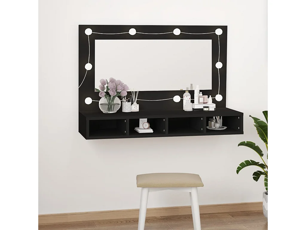 Miroir avec LED noir 90x31,5x62 cm WVGQ6323