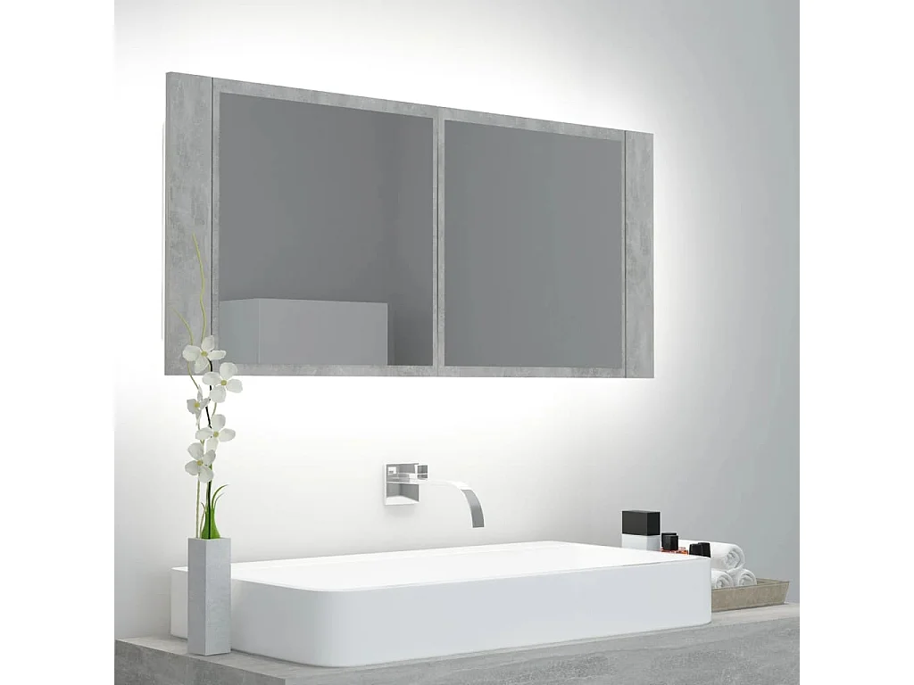 Miroir de salle de bain à miroir LED Gris béton Acrylique WVGQ3786