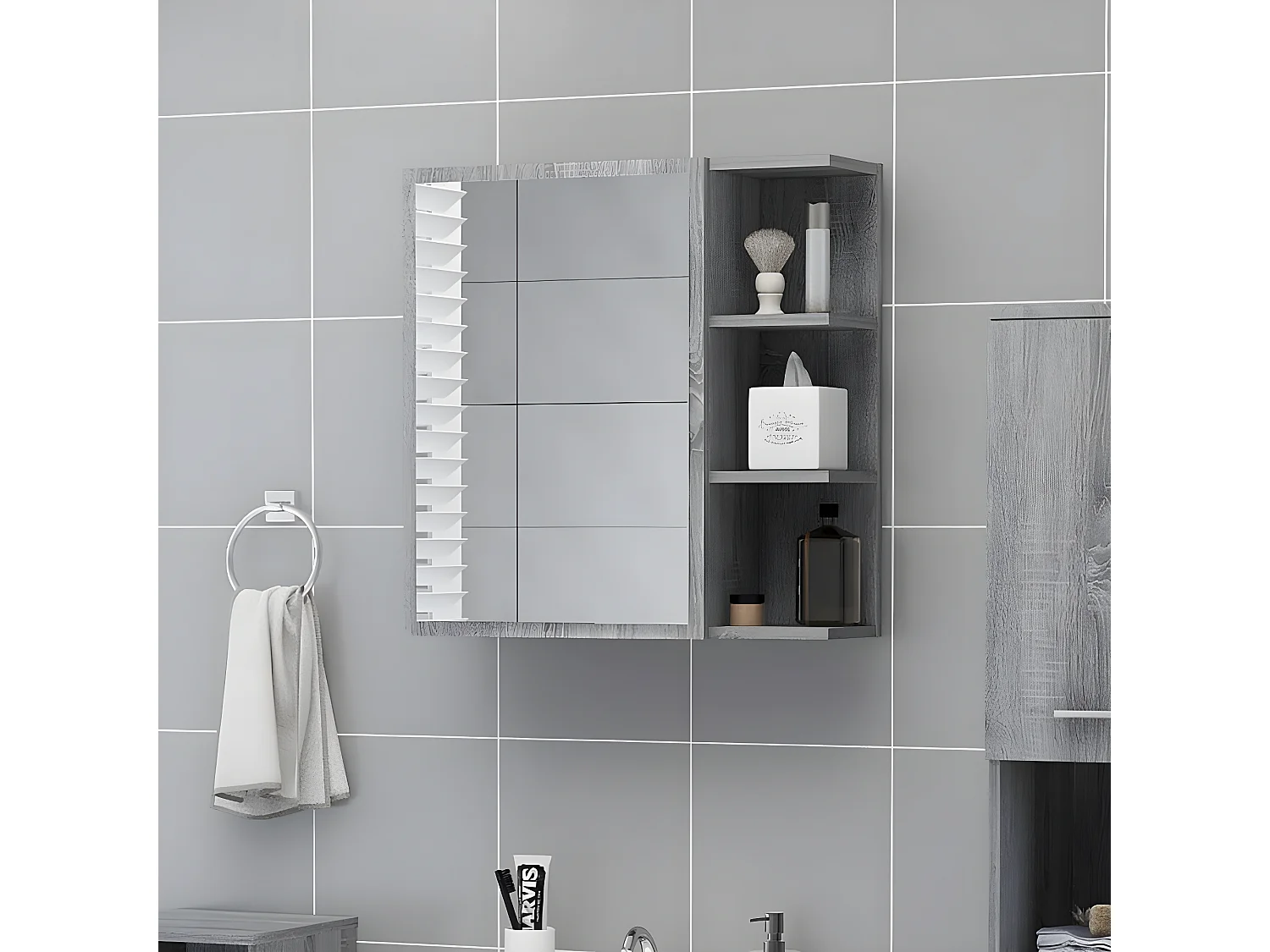 Miroir de salle de bain Sonoma gris 62,5x20,5x64 cm QO7507