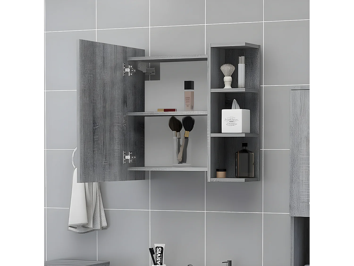 Miroir de salle de bain Sonoma gris 62,5x20,5x64 cm QO7507