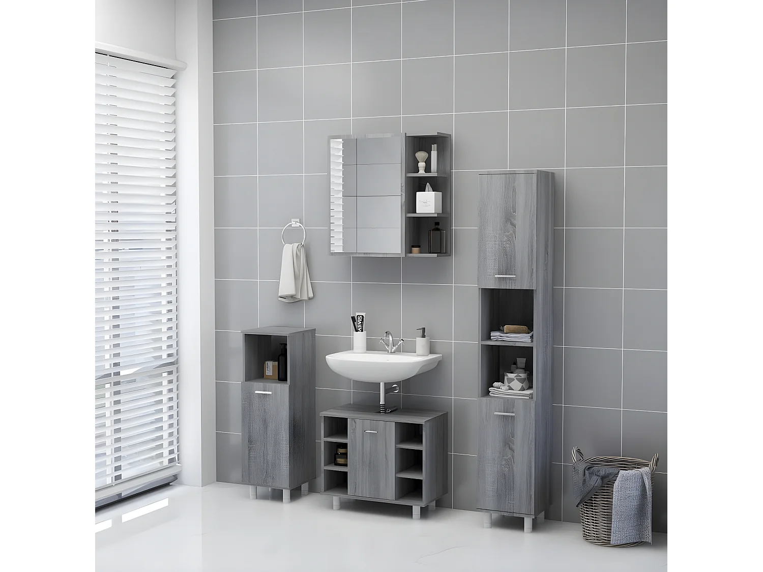 Miroir de salle de bain Sonoma gris 62,5x20,5x64 cm QO7507