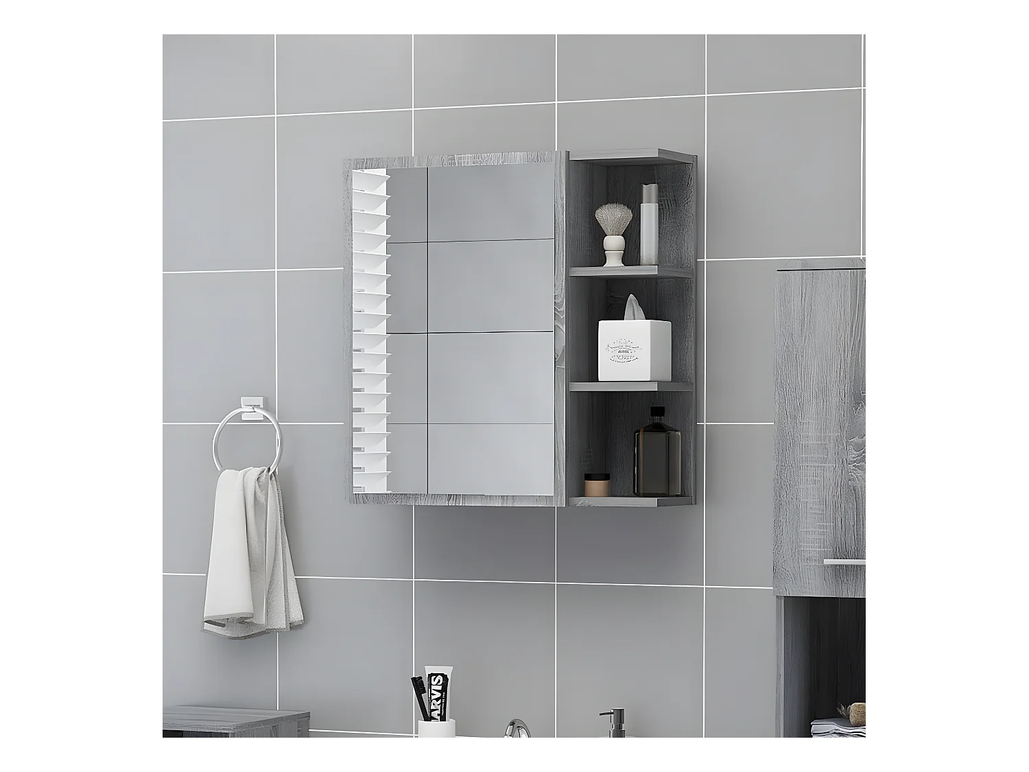 Miroir de salle de bain Sonoma gris 62,5x20,5x64 cm QO7507