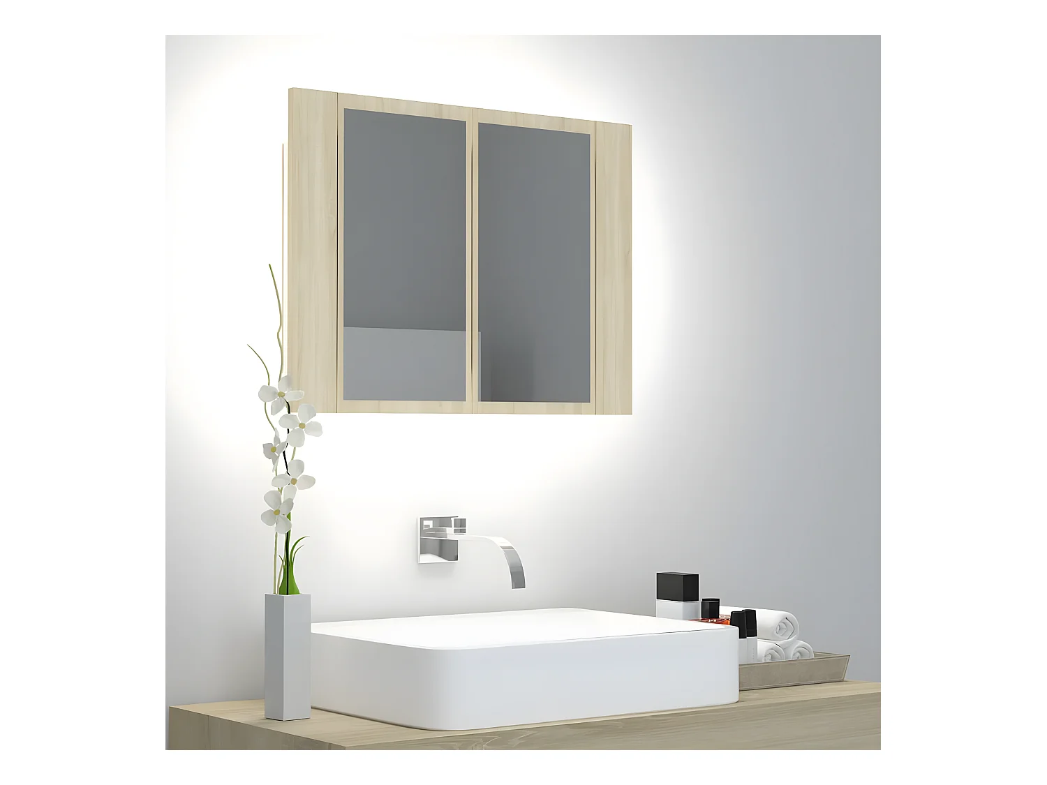Miroir à LED de bain Chêne sonoma 60x12x45 Acrylique WVGQ9746