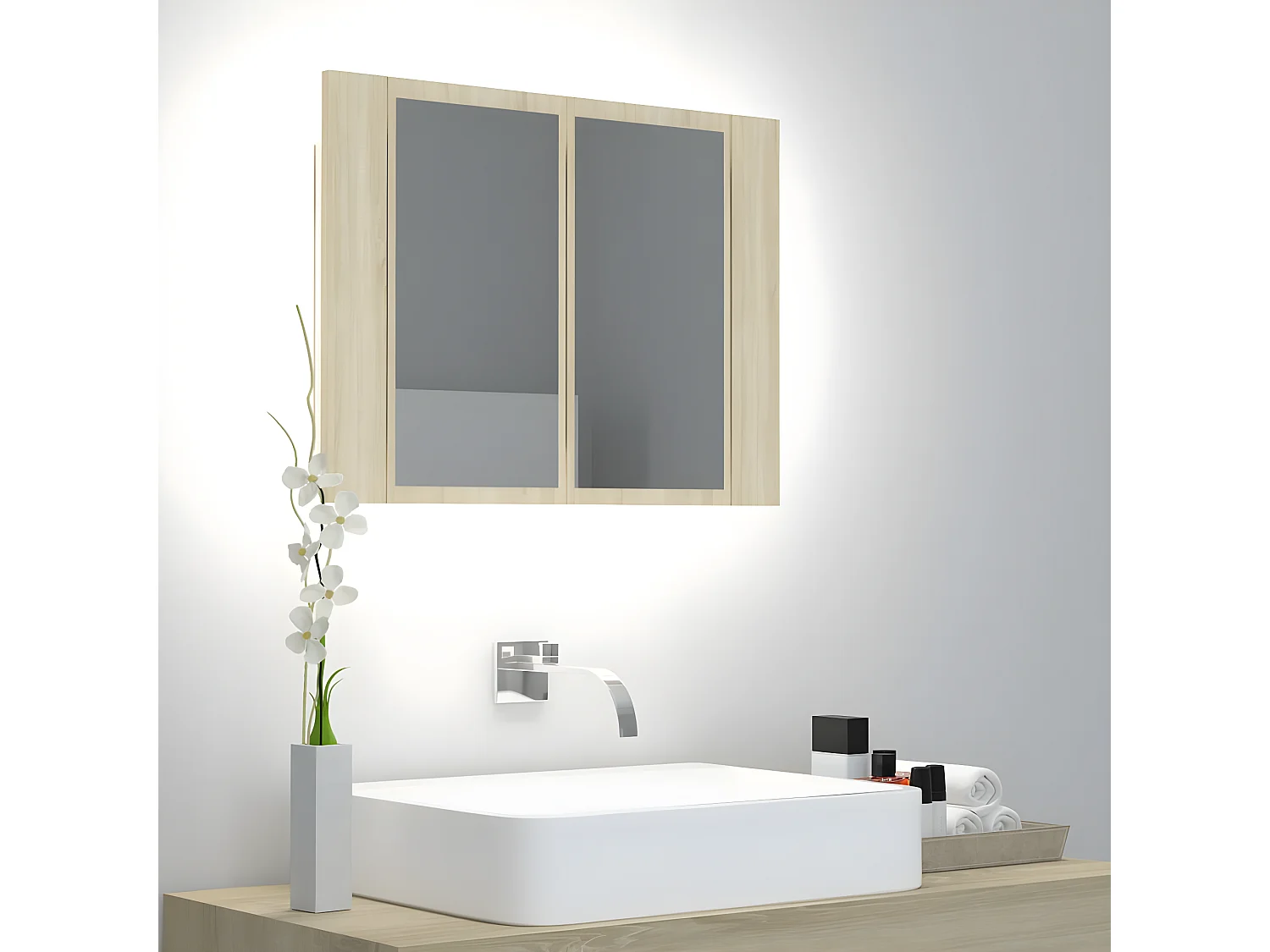 Miroir à LED de bain Chêne sonoma 60x12x45 Acrylique WVGQ9746
