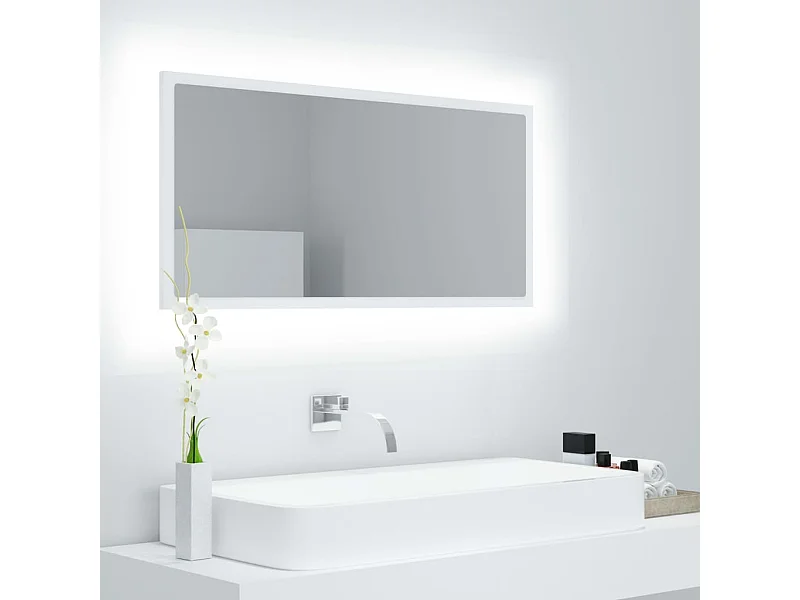 Espejo de baño LED acrílico blanco 90x8,5x37 cm ES909778