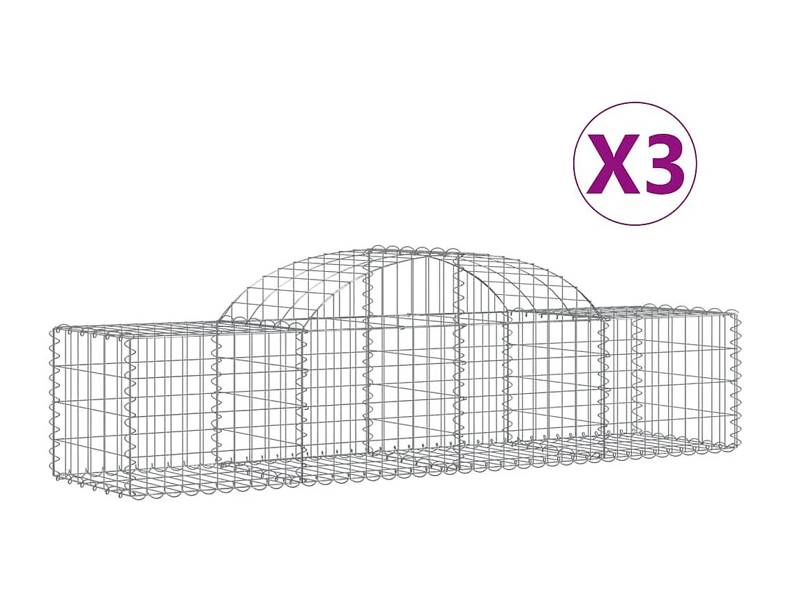 Paniers à gabions arqués 3 pcs 200x50x40/60 cm fer galvanisé WVGQ8844