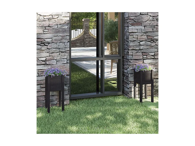 Jardinières d'extérieur 2 pcs Noir 31x31x70 cm Bois de pin BE2731