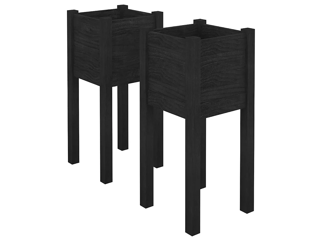 Jardinières d'extérieur 2 pcs Noir 31x31x70 cm Bois de pin BE2731