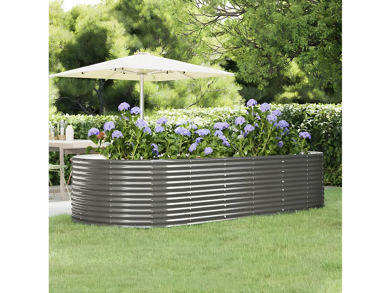 Canteiro elevado jardim 291x140x68 aço revestido a pó cinzento PT404693