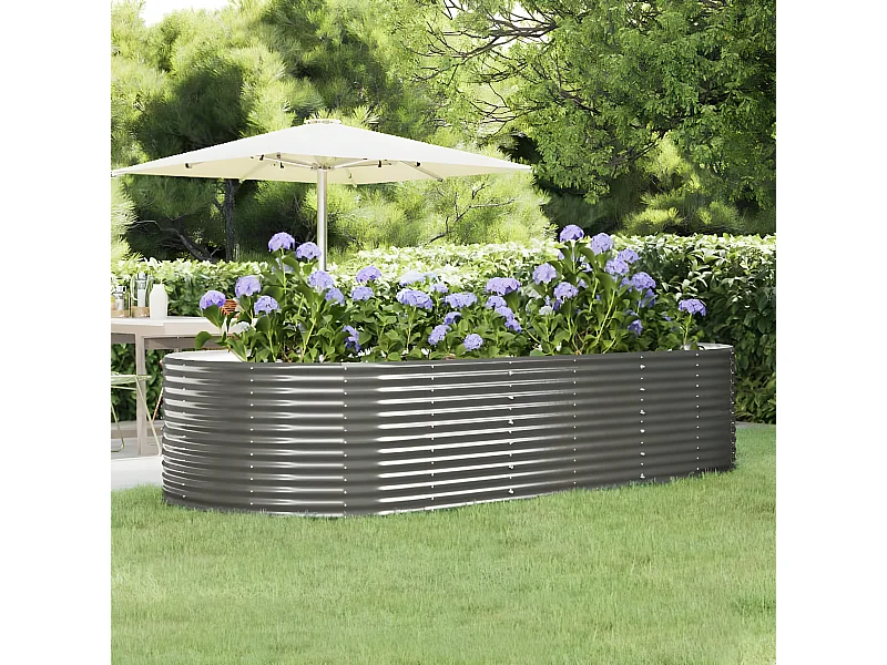 Canteiro elevado jardim 291x140x68 aço revestido a pó cinzento PT404693