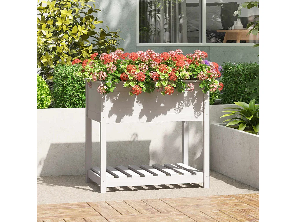 Jardinera con estante madera maciza de pino blanco 82,5x54x81cm ES83048