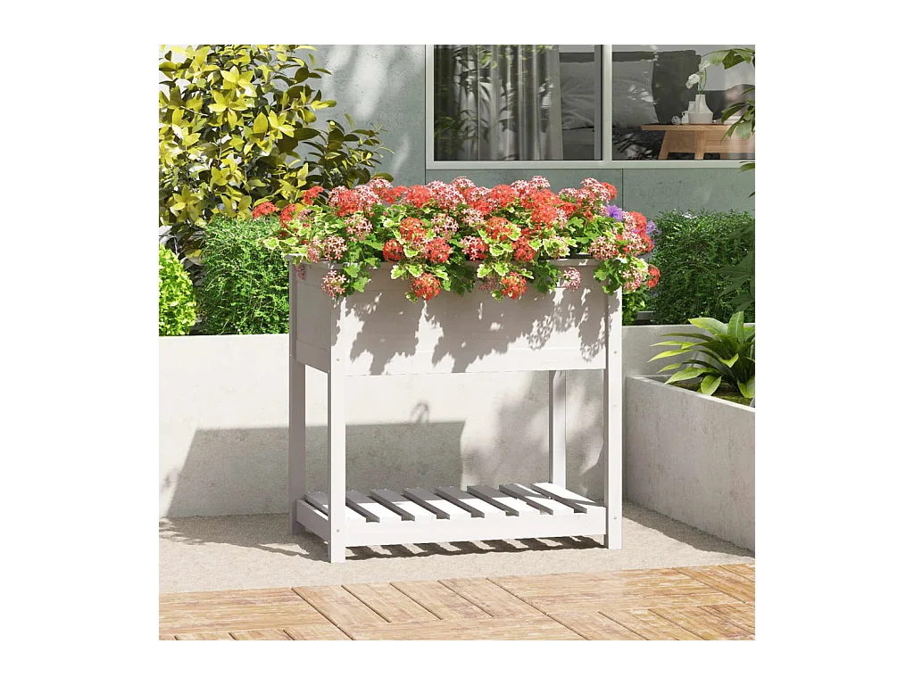 Jardinière avec étagère Blanc 82,5x54x81 cm Bois massif de pin BE3407