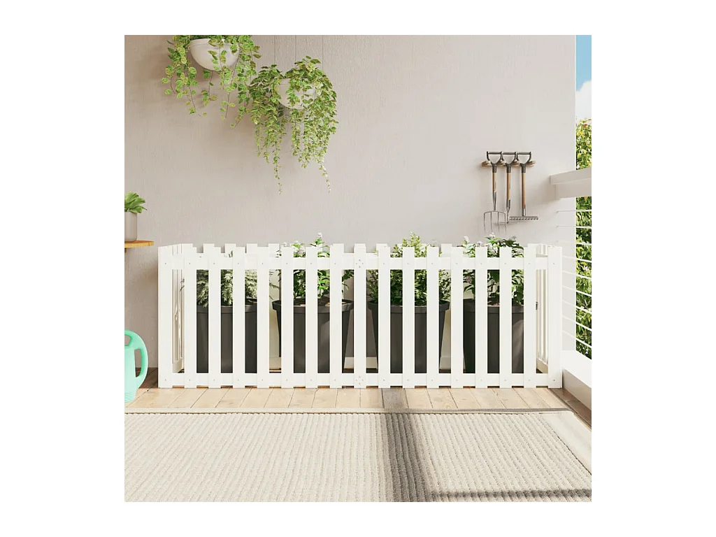 Jardinera elevado jardín con valla madera pino blanco 200x50x70cm ES12863