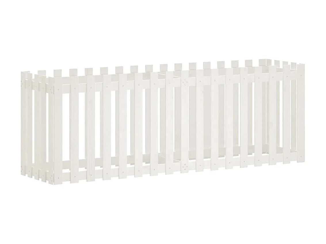 Jardinera elevado jardín con valla madera pino blanco 200x50x70cm ES12863