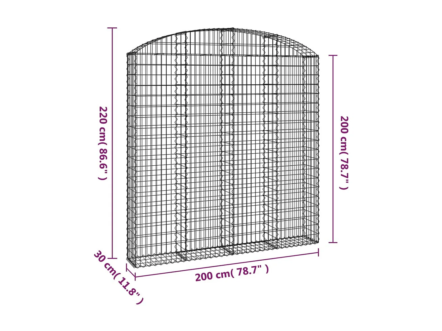 Panier de gabions arqué 200x30x200/220 cm Fer galvanisé WVGQ4863