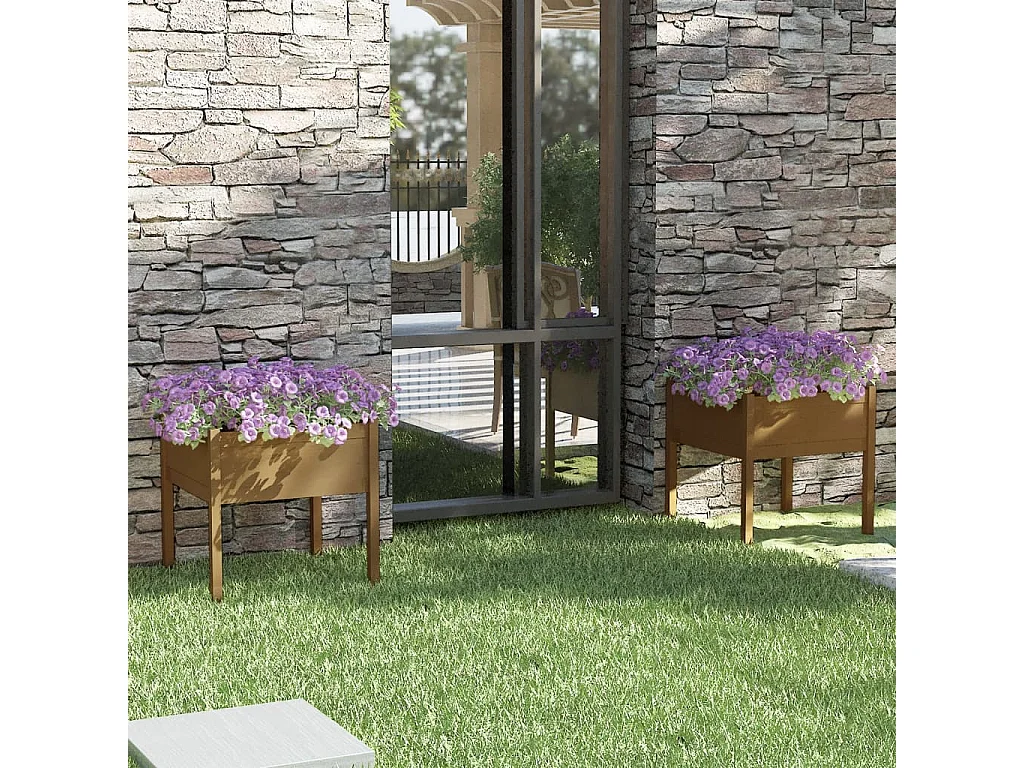 Vaso/floreira jardim 2 pcs 70x70x70cm pinho maciço castanho mel PT231336